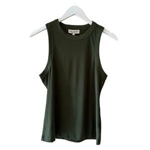 Foundist Olive Green Rib Knit Crewneck Solid Lagenlook Tank Top SZ XL #1901